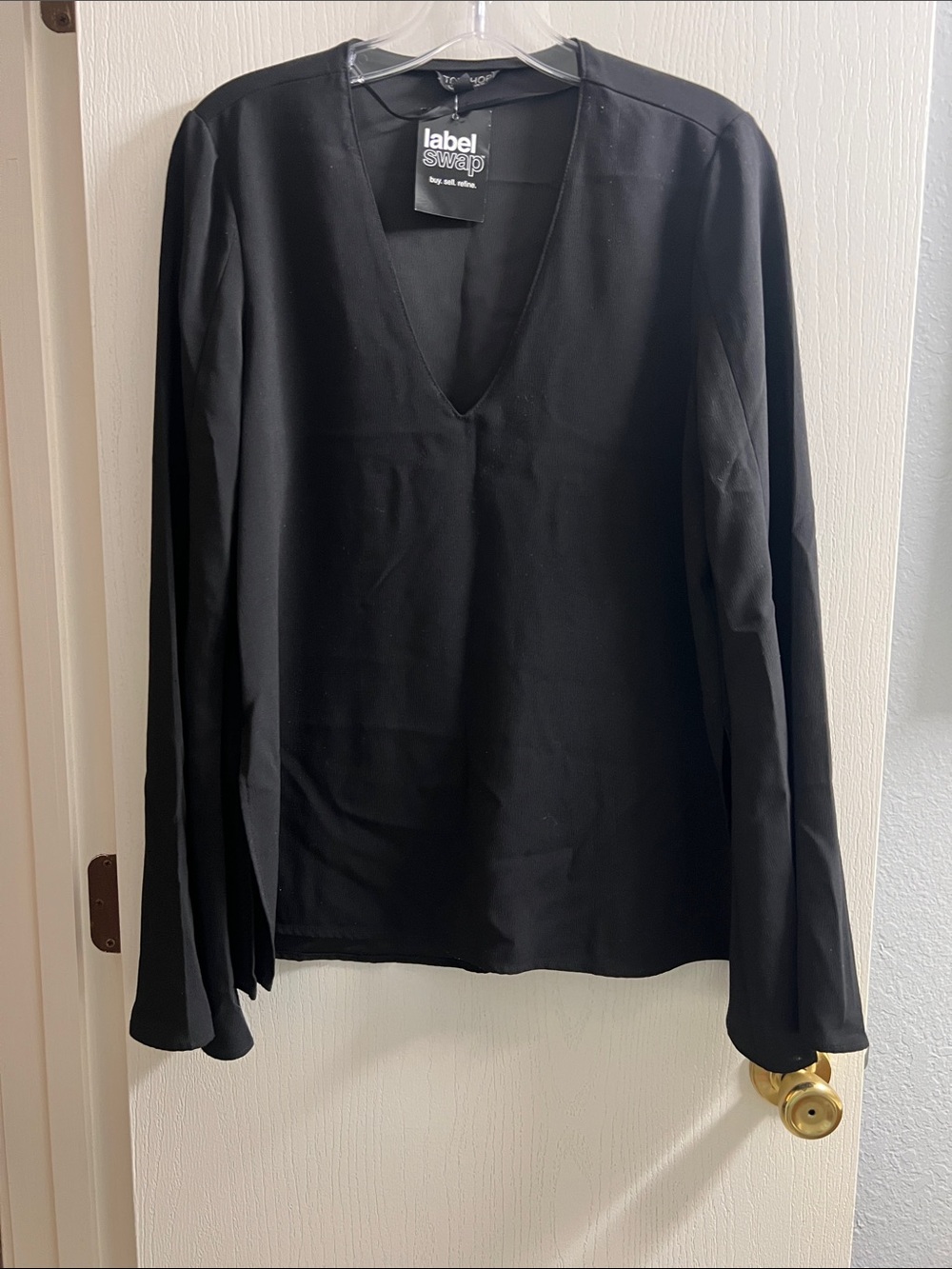Topshop Black V-Neck Long Sleeve Blouse